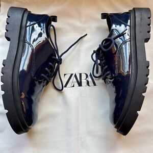 Zara Girls Blue Patent Finish Shoes size 5